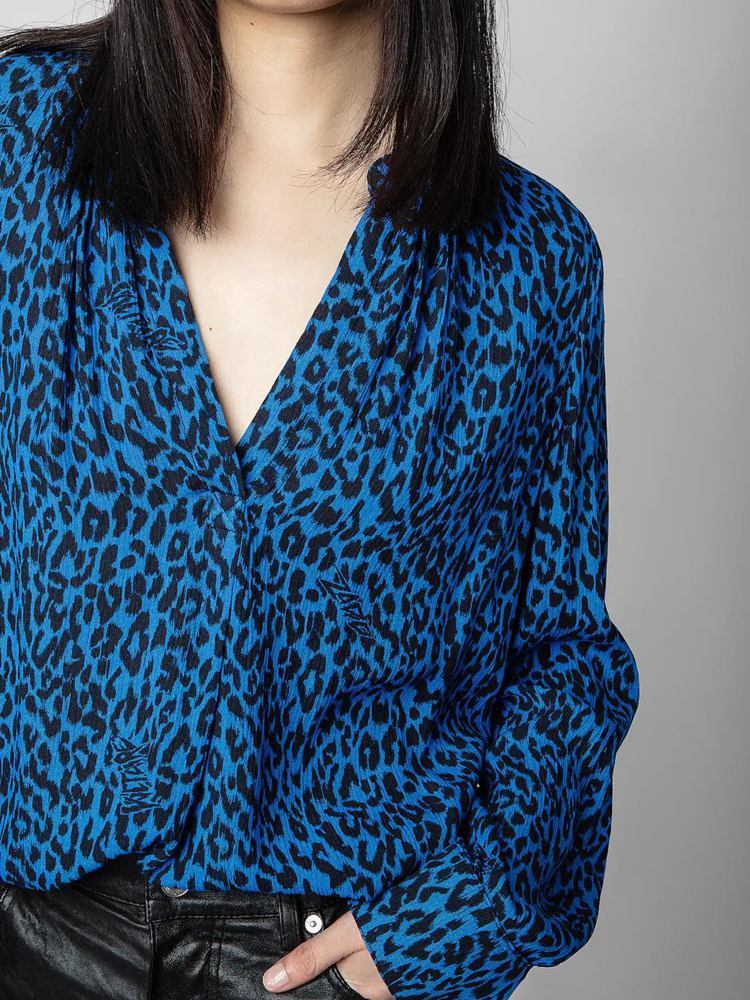 Skirts Spring and Summer Women Shirts Blue Leopard Print Tops Rayon Material Women Skirts Women Dresses 230506