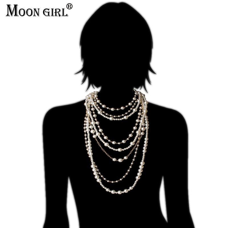 Pendant Necklaces MOON GIRL Multilayer Simulated Pearls Chain Long Trendy Statement Choker for women Fashion Jewelry 230506