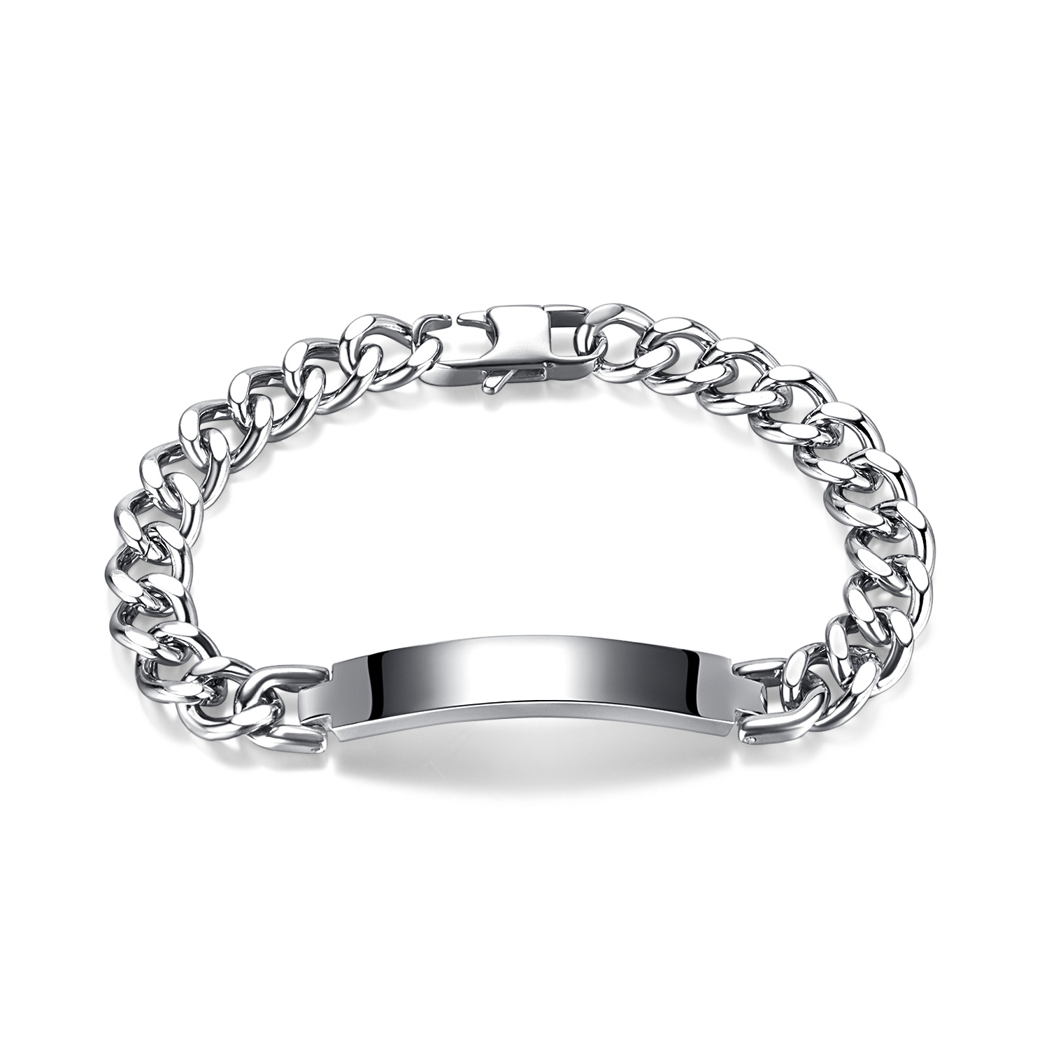 Fashion Simple Cuban Chain ID Bracelet Stainless Steel Smooth Link Bracelets For Women Mens Couple Silver Polished n1369