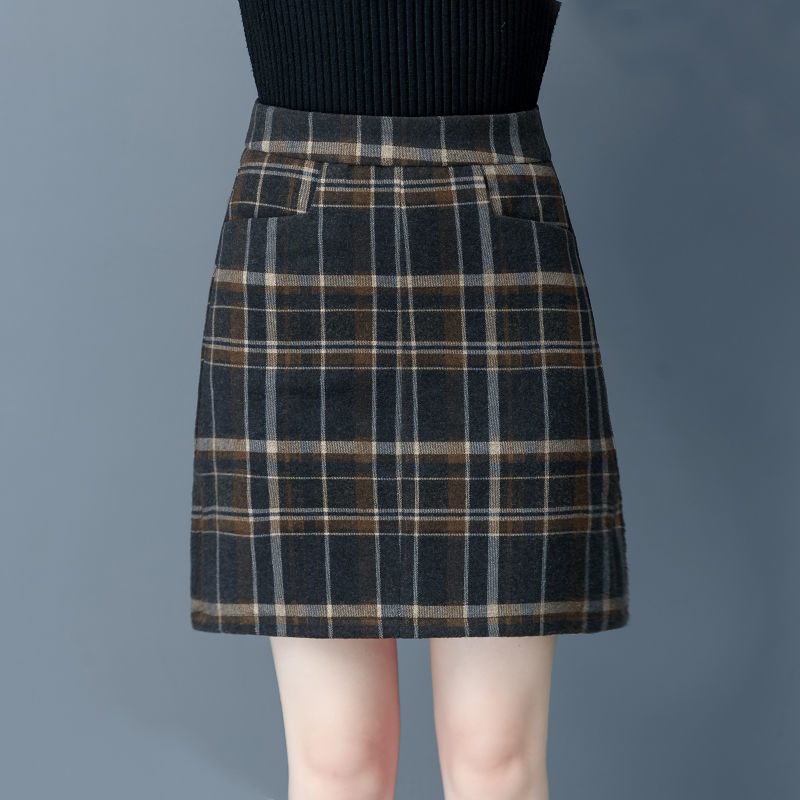 Skirts Tartan Skirt Short Skirt Autumn and Winter Large Woolen a Word Female Woman Skirts Mujer Faldas Saias Mulher 230506