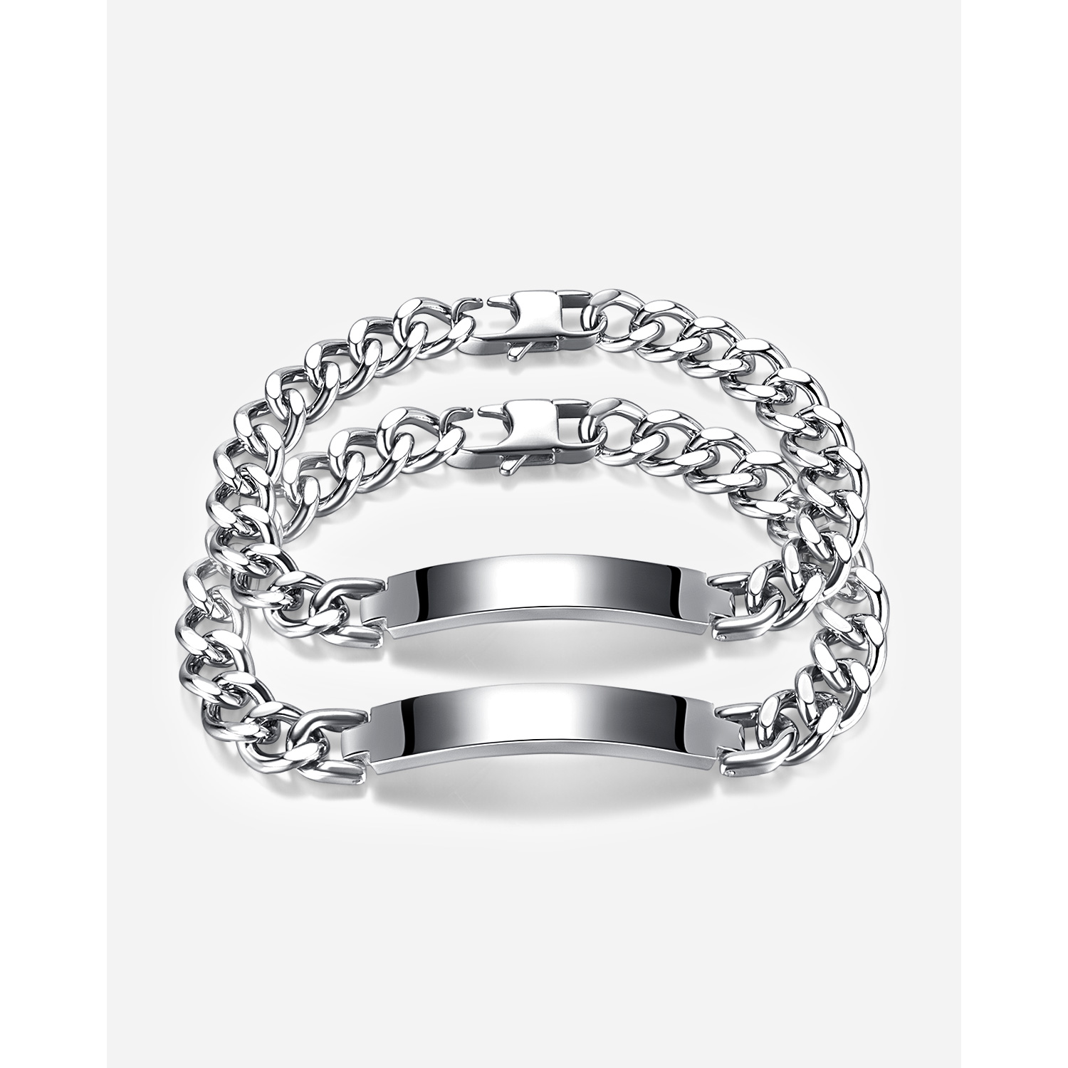 Fashion Simple Cuban Chain ID Bracelet Stainless Steel Smooth Link Bracelets For Women Mens Couple Silver Polished n1369