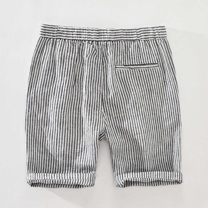 Men's Shorts Striped Shorts for Men Japanese Style Pure Linen Casual Elastic Waist Button Up Short Pants Summer 230506