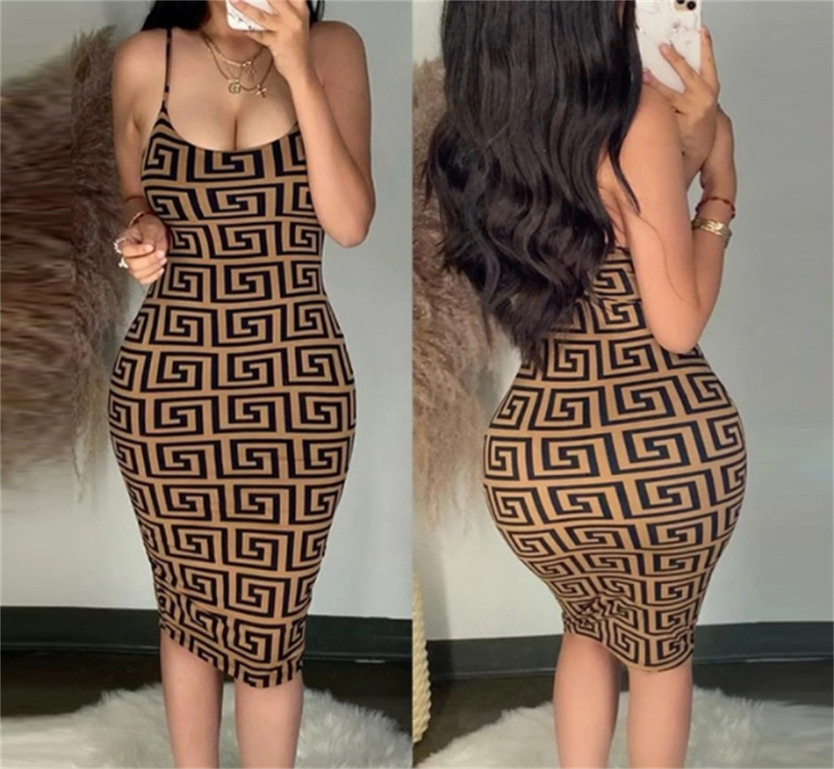 

Designer Sexy Dresses Summer Women Sleeveless Bodycon Dress Casual Solid Sheath Long Sundress Streetwea Skirts Club Clothing Size S-2XL, Khaki