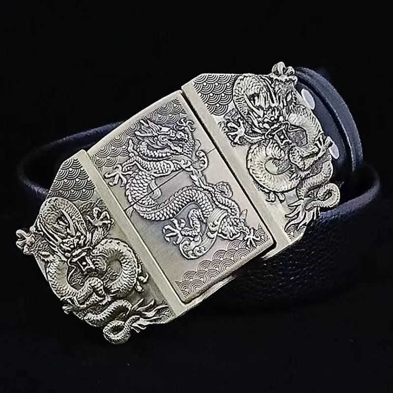 Men's Belt with lighter Golden skull lighter belt buckle metal lighters Kerosene lighter belt for men gift J0121