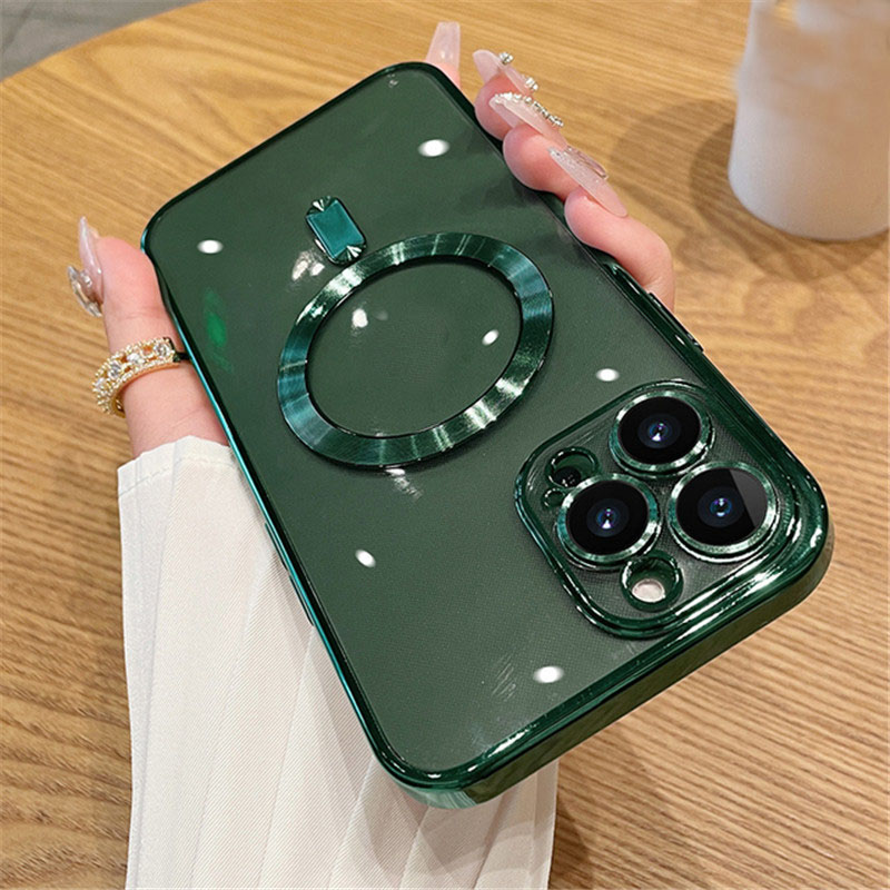 Luxury Plating Magnetic Cases For Magsafe Wireless Charger Soft TPU Shockproof With Camera Lens Film Protector for iPhone 16E 16 15 14 13 12 11 Pro Ma