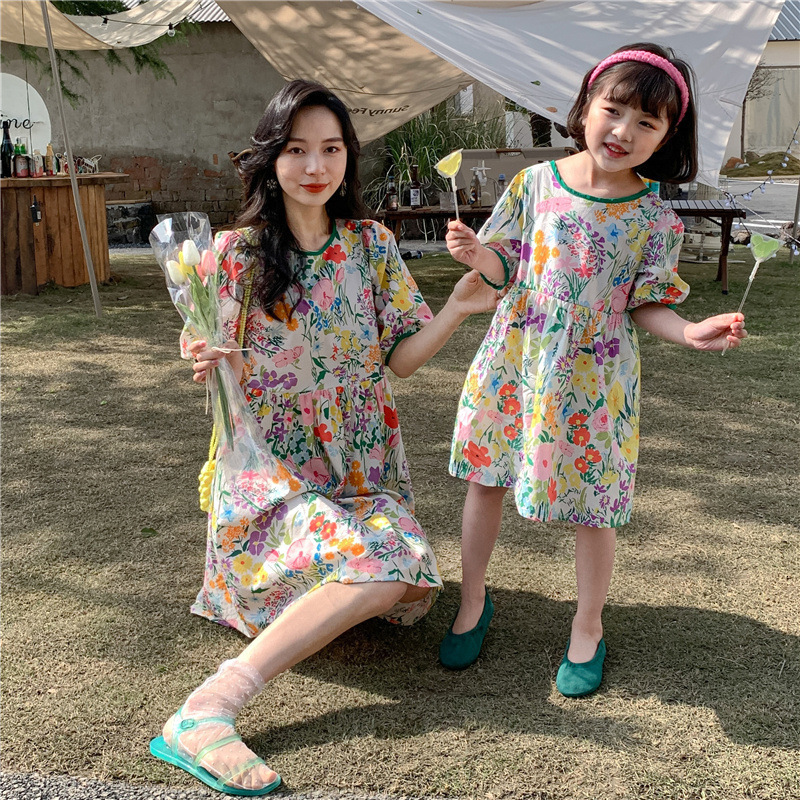 Family Matching Outfits Mother Baby Daughter Matching Dressess Girls Summer Clothes Parent-Child Clothes Women's Clothing Mommy And Me Floral Dre