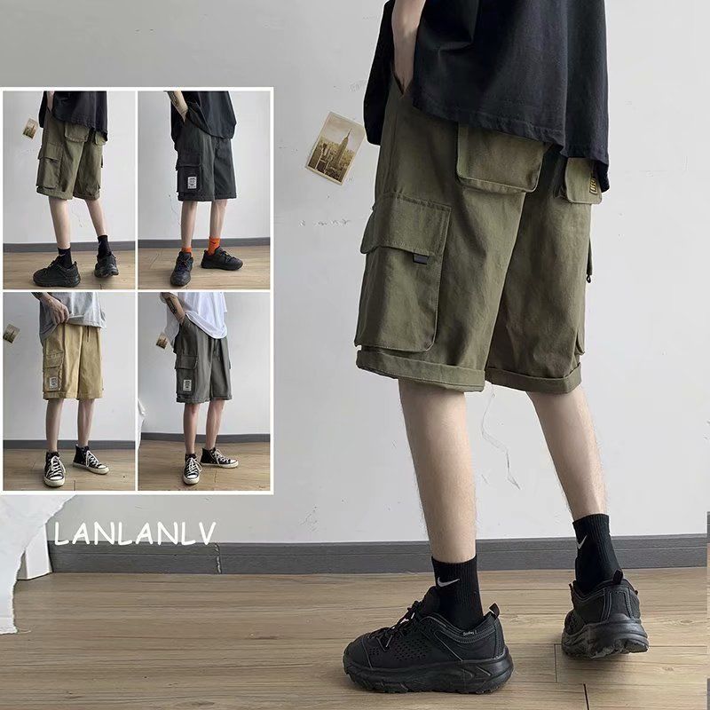 Men's Shorts Summer Techwear Shorts Men's Hong Kong Style Students Handsome Straight Fifth Pants Korean Trend Loose Baggy Casual Trouser 230