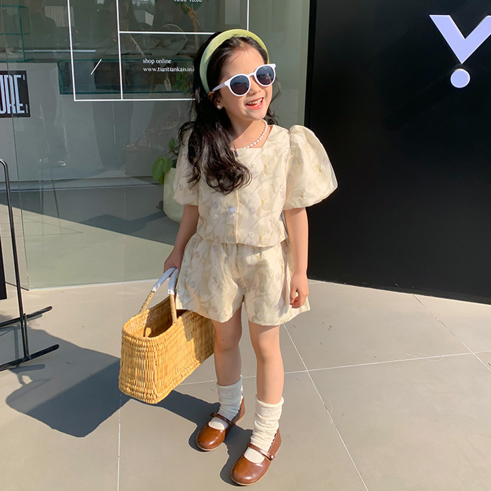 Family Matching Outfits Bear Leader Parent-child Outfit Summer High-end Mother Daughter Set Korean Version Girls Oil Painting Embroidery Set Kid Cloth