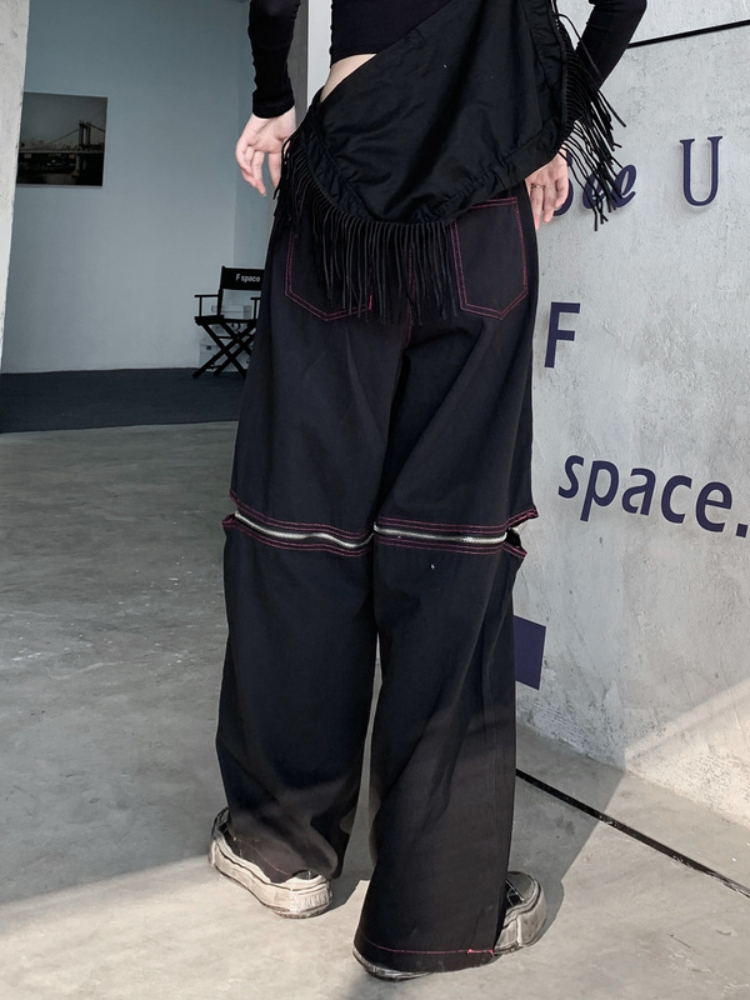 Women's Pants s QWEEK Techwear White Cargo Pant Emo Streetwear Black Wide Leg Trousers Baggy Grunge Punk Pockets Hippie Hollow Out Loose 230506