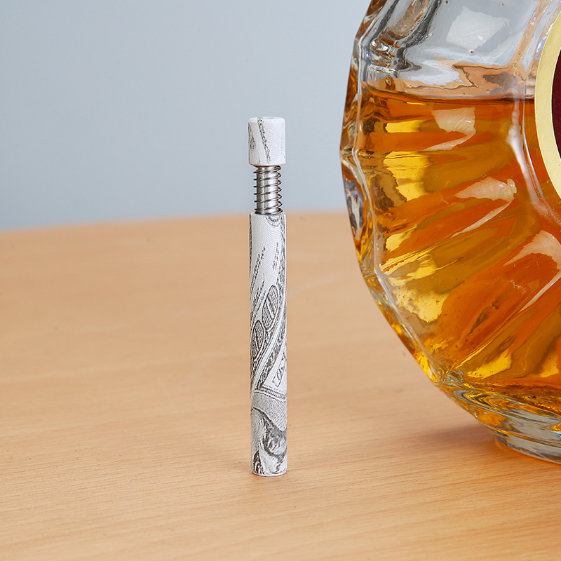 Wooden Grain Metal Pipe Press Spring Straight Pipe Household Smoking Accessories