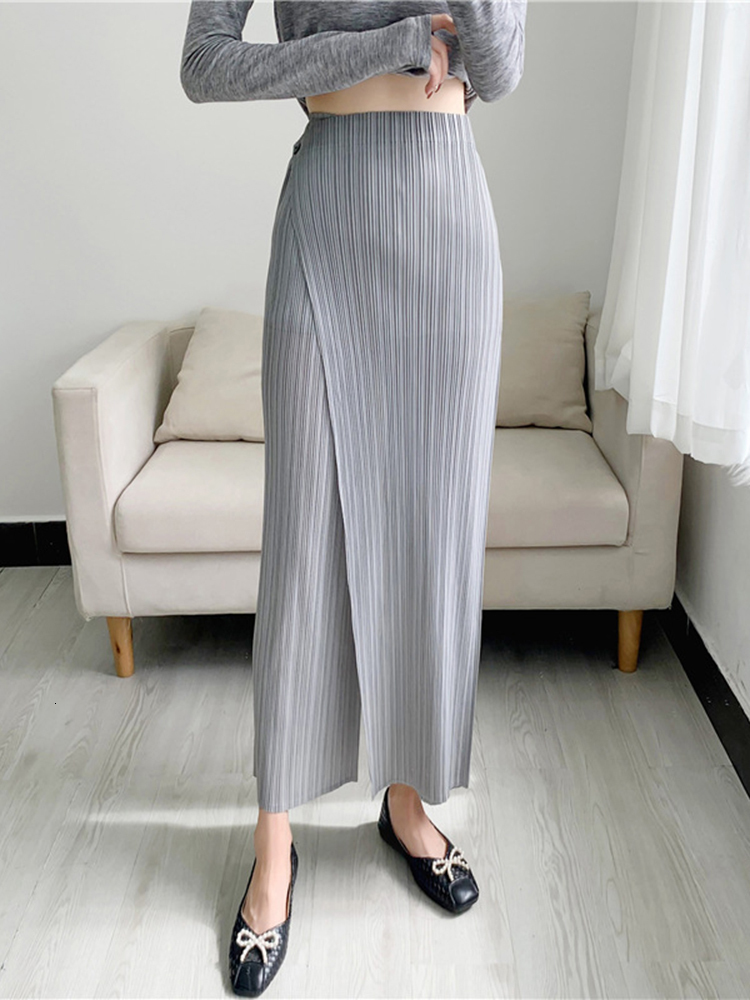 Women's Pants s YUDX Women Pleated Solid Color Anklelength Elastic Waist Wide Leg Straight Female Trsouser Loose 2023 Summer 230506