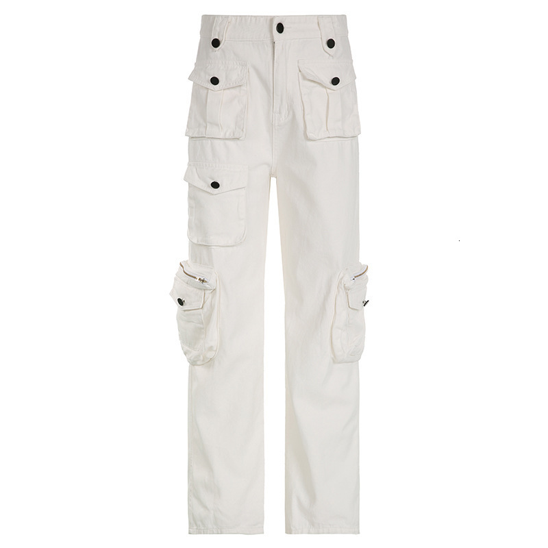 Women's Pants Casual Trousers Solid Fashion Streetwear Pockets Wide Leg High Waist Straight Y2k Denim Hop Street Style 230506