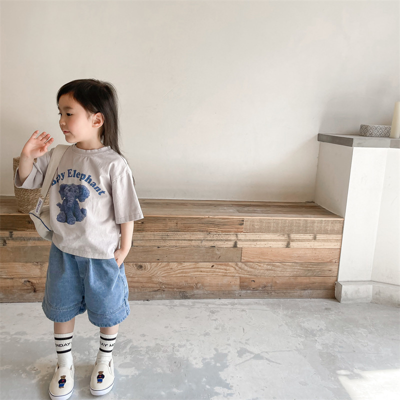 Shorts 2119B Summer Denim for Boys and Girls Patched Solid Color Short Pants Kids Toddlers Korean 230505