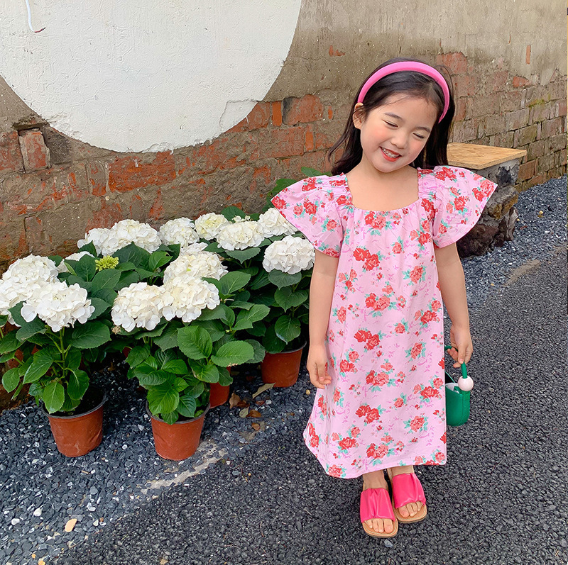 Family Matching Outfits Mum And Daughter Matching Pink Dress For Kids Girl Floral Dresses Summer Korean Women Clothing Parent-Child Frock 230506
