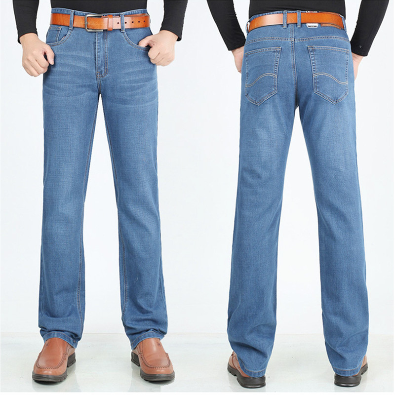 Men's Jeans Long Summer Jeans 117CM Tall Mens Thin Stretched Plus Size 40 42 44 Oversized Slim Fit High Waist Blue Denim Trousers 230506