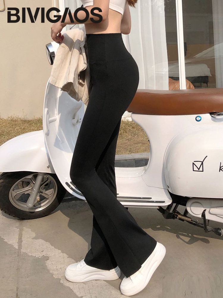 Women's Pants s BIVIGAO Shark Flared Black Elastic Slim High Waist Sexy Horseshoe Micro Casual Fashion leggings 230506