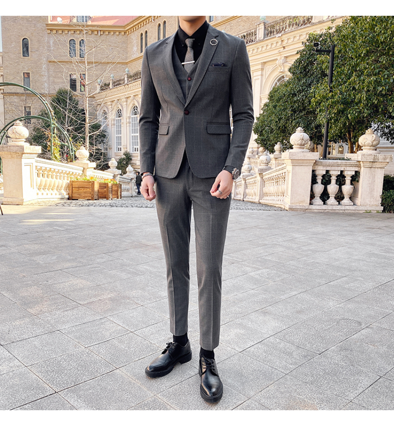 Men's Suits Blazers High Quality S-7XL Blazer Vest Trousers Men British Style Elegant Simple Business Performance Casual Wedding Suit 3 Pieces 23
