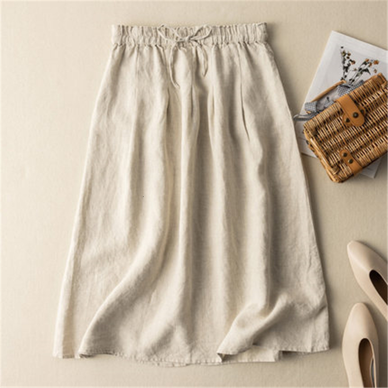 Skirts Limiguyue Midi Cotton Linen Skirt Women Loose Lace-up Summer Straight Skirts Literary High Waist Retro Casual Skirts Simple J422 230506