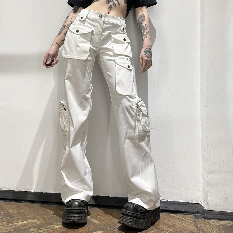 Women's Pants Casual Trousers Solid Fashion Streetwear Pockets Wide Leg High Waist Straight Y2k Denim Hop Street Style 230506