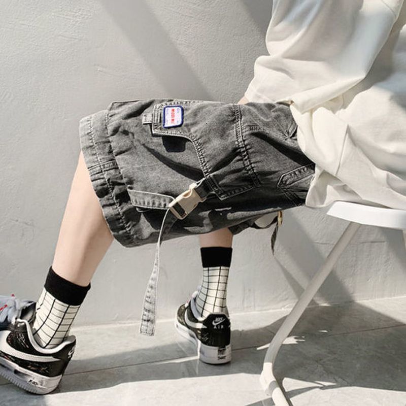 Men's Shorts Y2K Mens Streetwear Breeches Retro Korean Harajuku Pocket Denim Hip Hop Cargo Short Pants Grunge Bermudas Jeans Shorts Clothes 23050