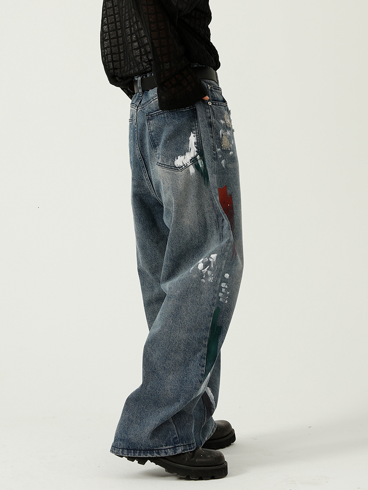 Men's Jeans HOUZHOU Oversize Distressed Jeans Pants Men Ripped Jeans for Men Y2K Blue Denim Trousers Male Punk Japanese Streetwear Hip Hop 230506
