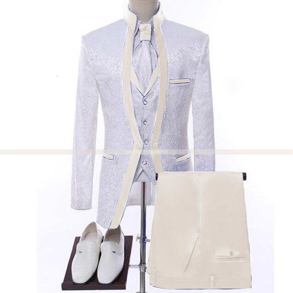 Men's Suits Blazers White Royal Blue Men Suit For Wedding Groom Tuxedos Shawl Collar Formal Jacket Male Blazer Pants Vest Three Piece Costume Hom