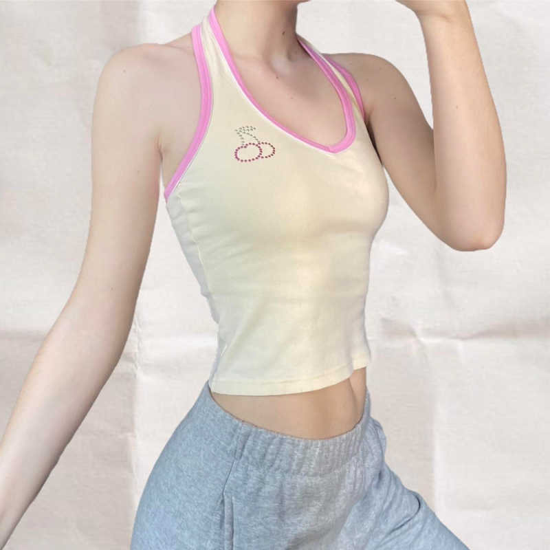 Women's T-Shirt 2023 Summer Grunge Slim Y2k Top Vintage Pattern Tank Top emo Cute Cherry Pattern Women's Short Sleeve Kawaii harajuku emo Z0
