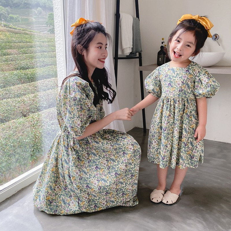 Family Matching Outfits Parent-child Wear Summer Girlfloral Skirt Mother And Women Princess Dress Family Matching Outfits Mommy And Me Clothes Dress 2