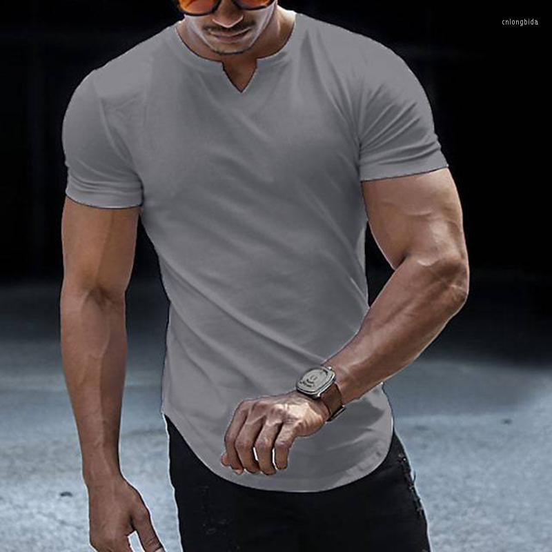 Mens t Shirts Casual Slim Fit Sports Shirt Summer Short Sleeve v Neck Skinny Stretch Tees Leisure Men Clothes Streetwear Pullover Tops