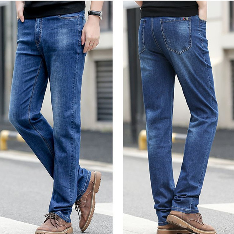 Men's Jeans Long Summer Jeans 117CM Tall Mens Thin Stretched Plus Size 40 42 44 Oversized Slim Fit High Waist Blue Denim Trousers 230506