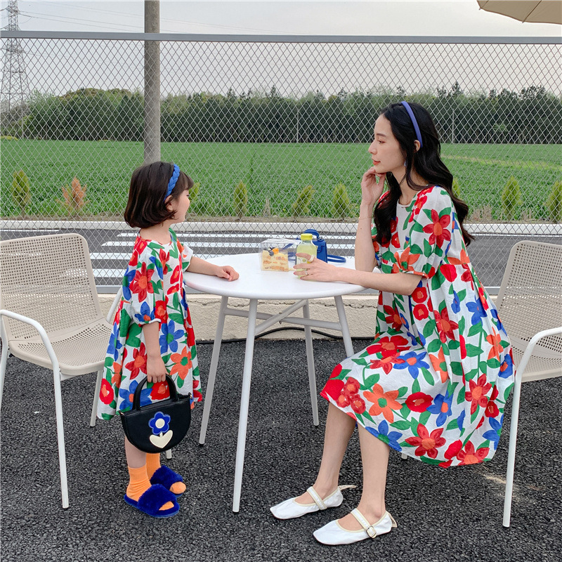 Family Matching Outfits Mother And Daughter Dress Summer Parent-Child Matching Floral Pattern Dresses For Women Clothing Baby Girls Clothes Robe 23050