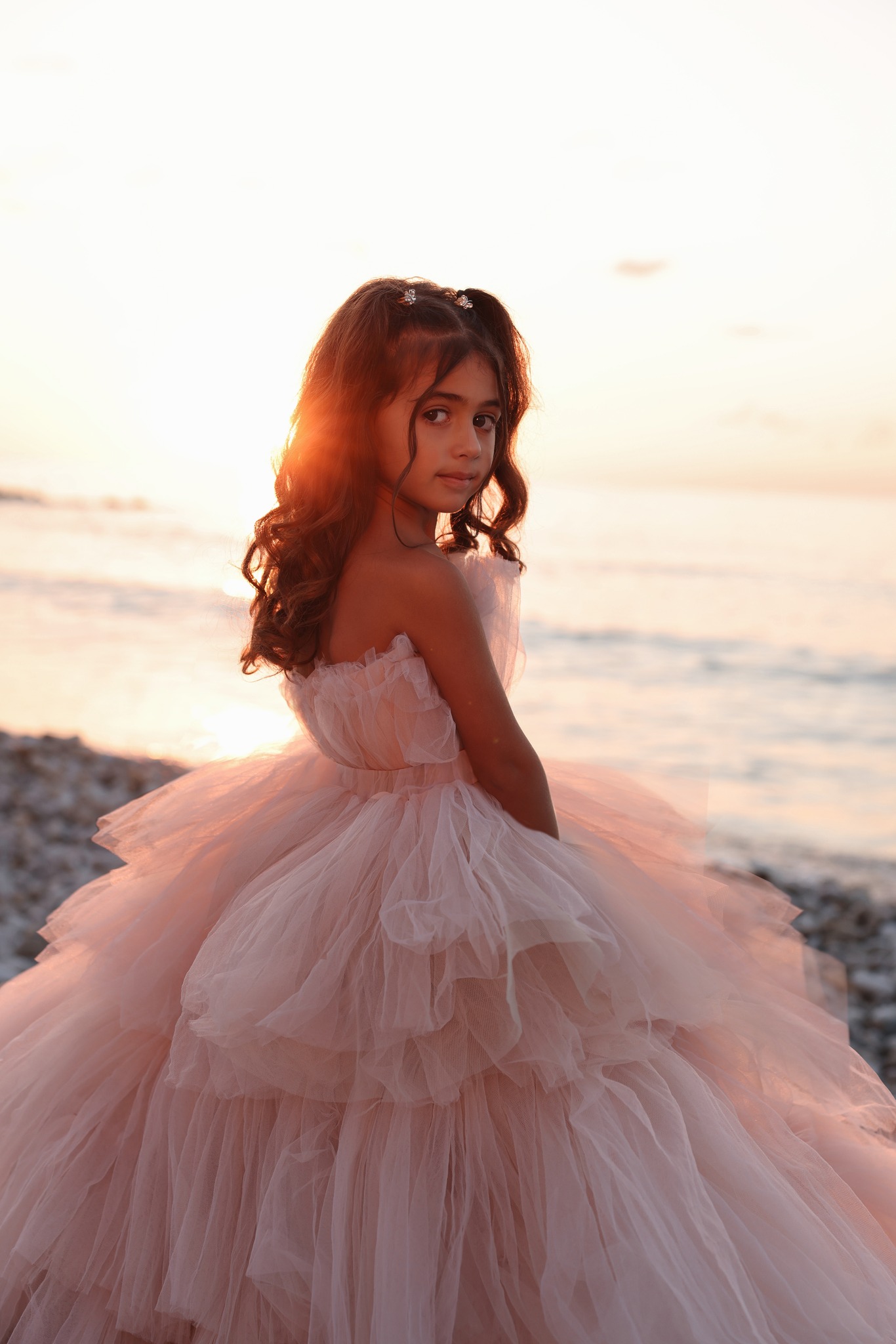 Blush Pink High Low Flower Girl Dresses For Beach Wedding Kids Strapless Party Girls Pageant Dresses Princess Birthday Photoshoot