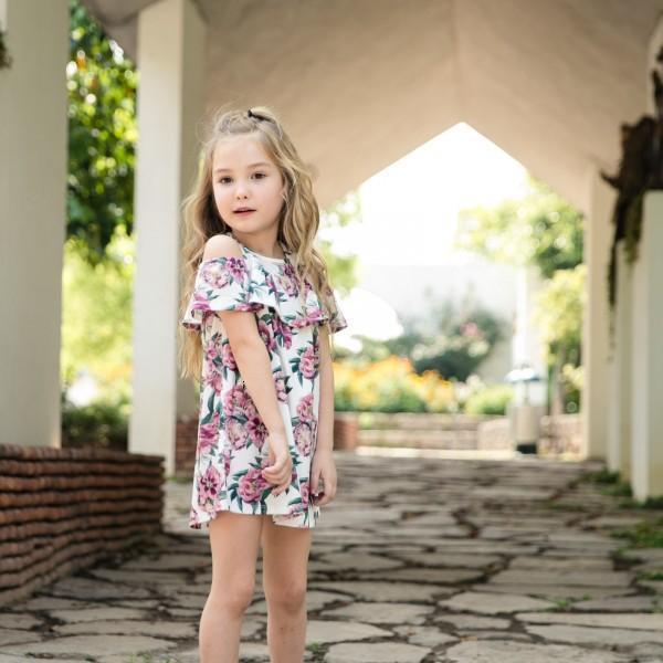 Family Matching Outfits Mommy and Me Clothes Summer Parent-Child Matching Outfit Shoulder Print Ruffle Dress Mom and Daughter Matching Clothes 230506