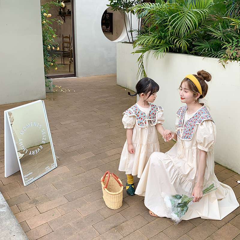 Family Matching Outfits Parent-child Dress Mother and Me Dress Summer Dress Girl Puff Sleeve Dress Girl Korean Style Shawl Cotton Princess Dress 23050
