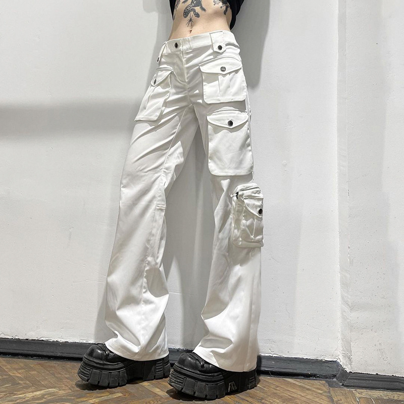 Women's Pants Casual Trousers Solid Fashion Streetwear Pockets Wide Leg High Waist Straight Y2k Denim Hop Street Style 230506