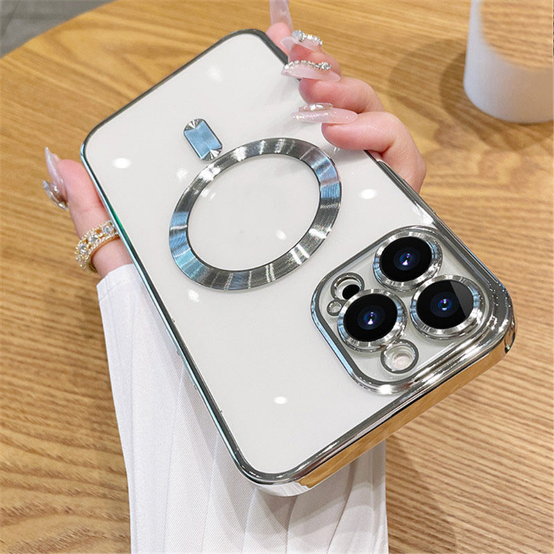 Luxury Plating Magnetic Cases For Magsafe Wireless Charger Soft TPU Shockproof With Camera Lens Film Protector for iPhone 16E 16 15 14 13 12 11 Pro Ma