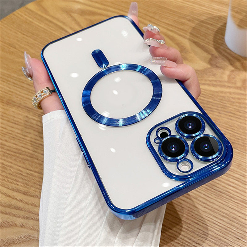 Luxury Plating Magnetic Cases For Magsafe Wireless Charger Soft TPU Shockproof With Camera Lens Film Protector for iPhone 16E 16 15 14 13 12 11 Pro Ma