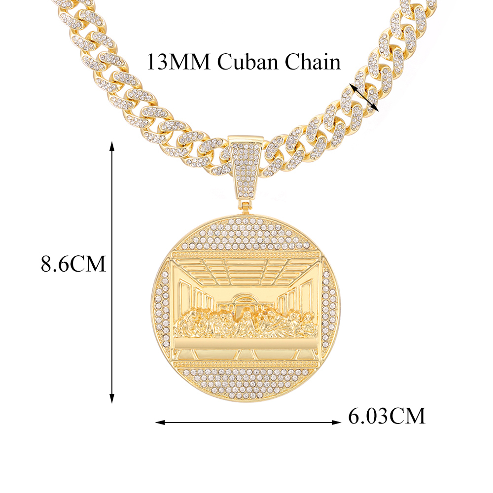 Pendant Necklaces Last Supper Big Jesus Iced Out Bling Zircon Gold Color Charm Necklace Fashion For Men Fathers Day Gift Hip Hop Jewelry 230506