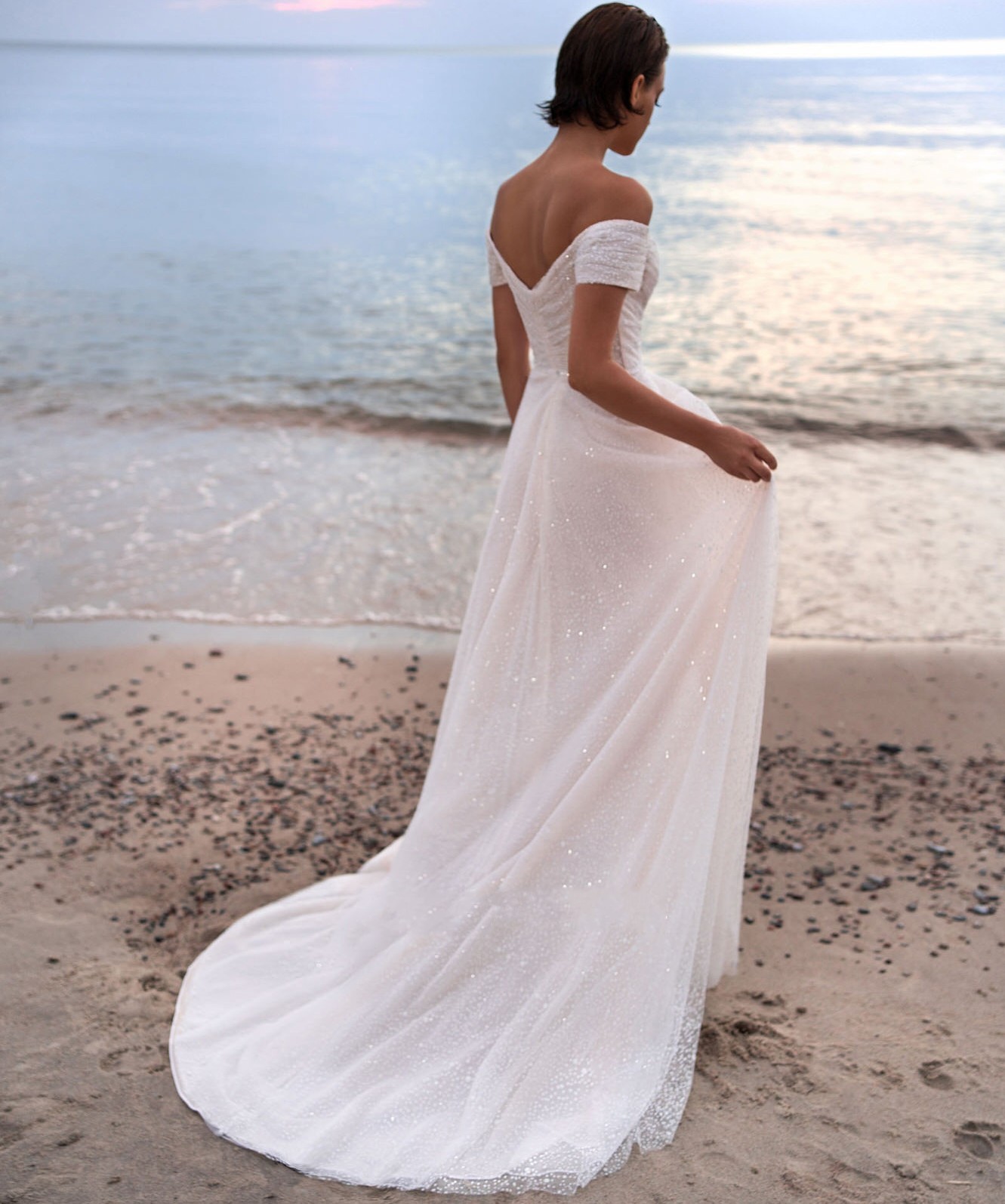 Shiny Beaded Sequins Wedding Dress Off Shoulder Silt Boho Banquet Bridal Gowns Vestidos De Novia Custom Made