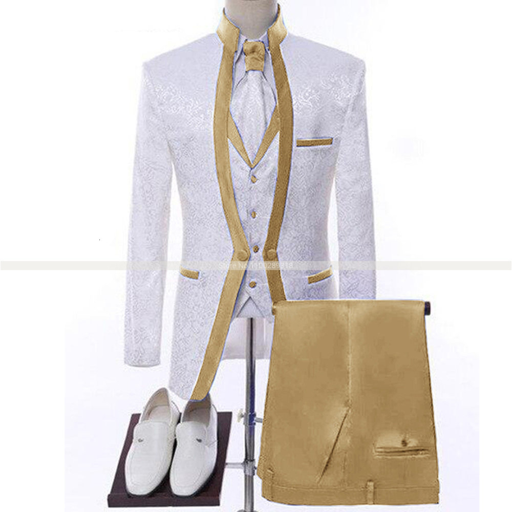 Men's Suits Blazers White Royal Blue Men Suit For Wedding Groom Tuxedos Shawl Collar Formal Jacket Male Blazer Pants Vest Three Piece Costume Hom