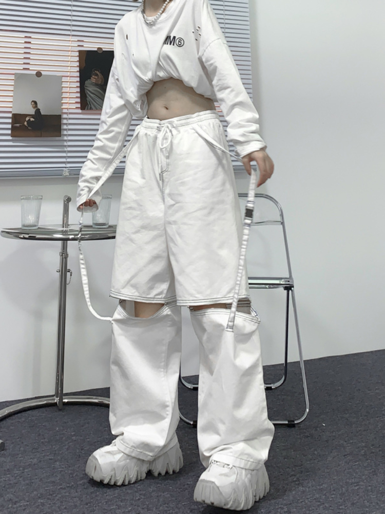 Women's Pants s QWEEK Techwear White Cargo Pant Emo Streetwear Black Wide Leg Trousers Baggy Grunge Punk Pockets Hippie Hollow Out Loose 230506