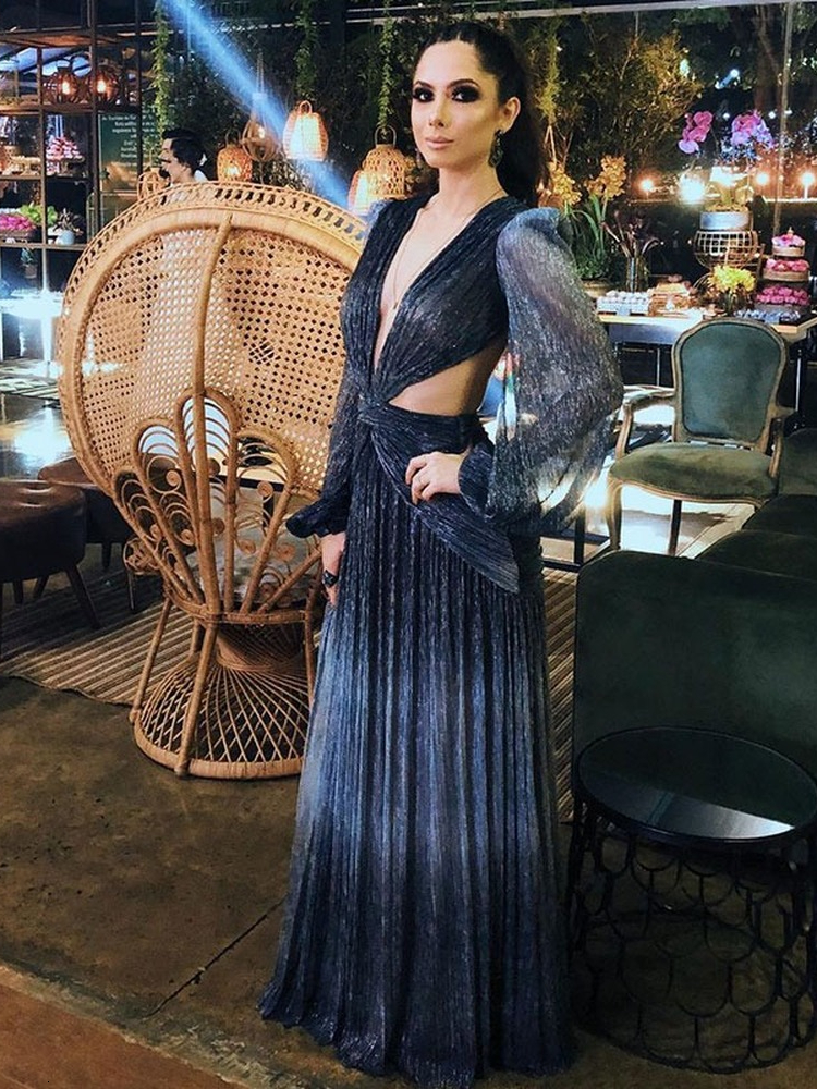 Women's Swimwear Sexy VNeck Backless Hollow Out Dress 2023 Summer Women Lantern Sleeve Club Party Long Maxi Dresses Tunic Beach Cover Up A916 230