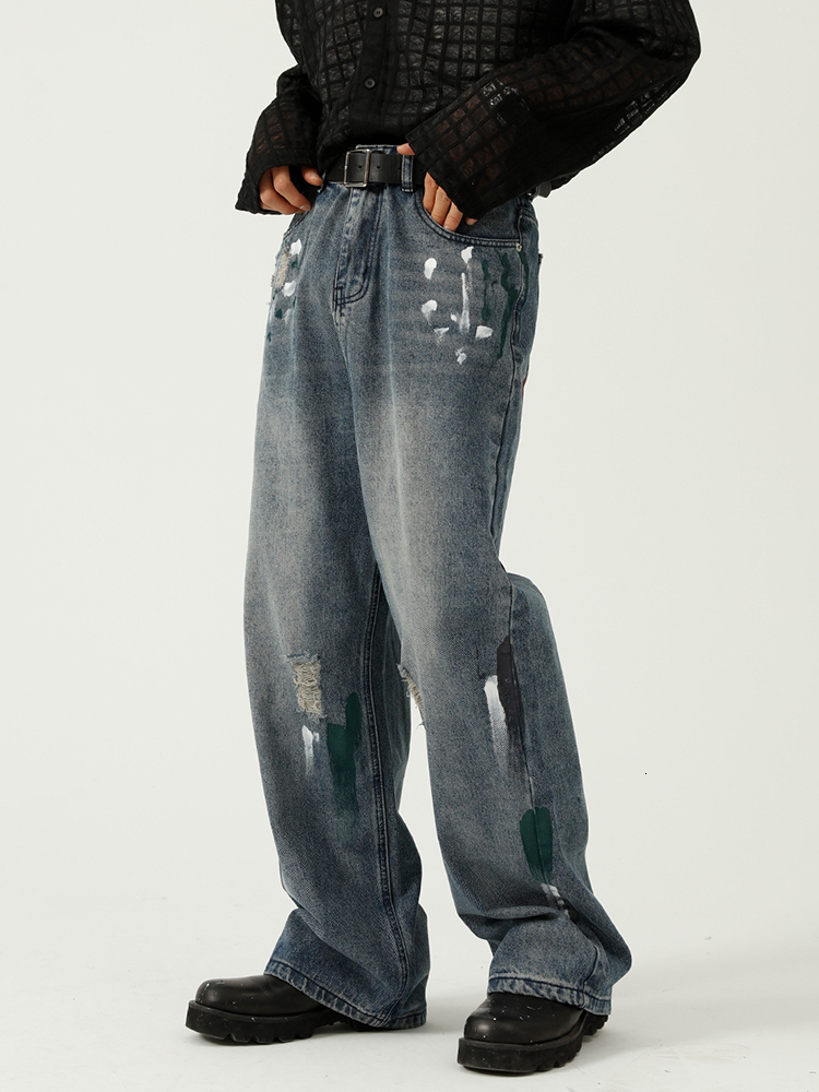 Men's Jeans HOUZHOU Oversize Distressed Jeans Pants Men Ripped Jeans for Men Y2K Blue Denim Trousers Male Punk Japanese Streetwear Hip Hop 230506