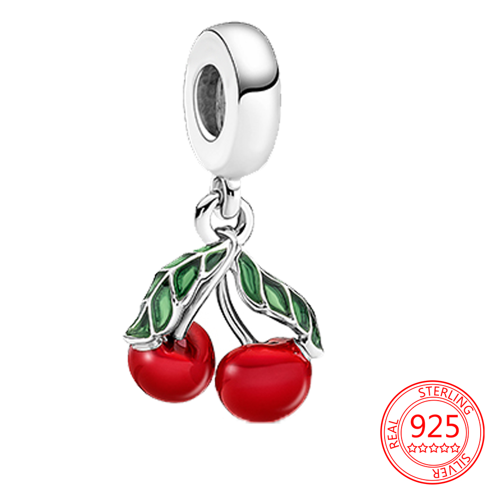 925 Sterling Silver Charm Lemon Slices Shining Seeds Strawberry Fruit Suspension Charm Suitable For Primitive Lady Bracelet Girl Gifts