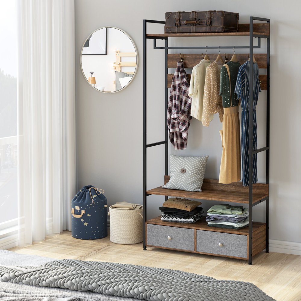 Clothes Racks, 35 4 Garment Racks with 9 Hooks and 2 Drawer Hangers, Hall Tree 5 in 1 Coat Rack with Shoe Storage for Entryway Hallway, Wal
Clothes Racks, 35 4 Garment Racks with 9 Hooks and 2 Drawer Hangers, Hall Tree 5 in 1 Coat Rack with Shoe Storage for Entryway Hallway, Wal