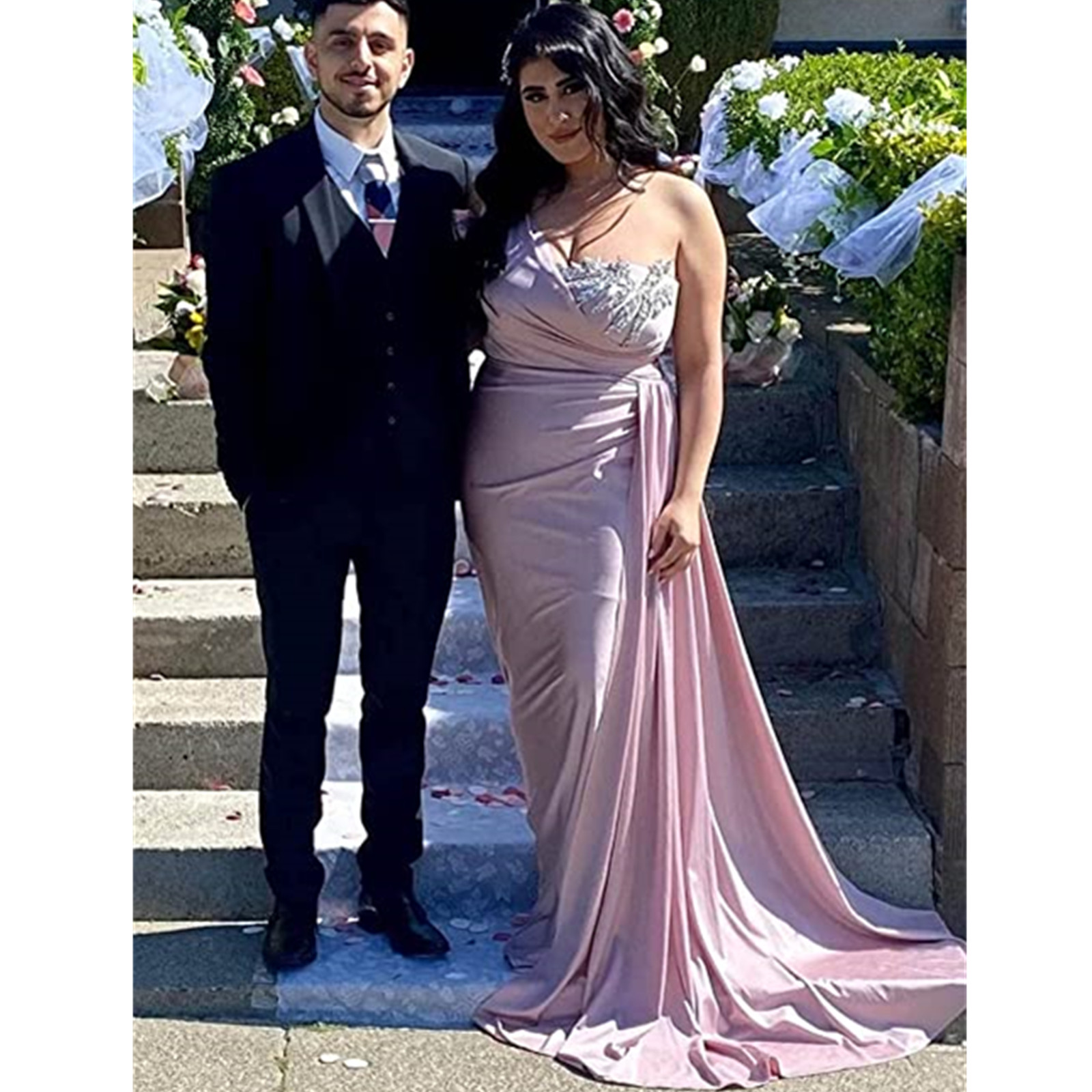 Plus Size Arabic Aso Ebi Mermaid Sexy Prom Dresses One Shoulder Satin Evening Formal Party Second Reception Bridesmaid Gowns Dress Custom Made