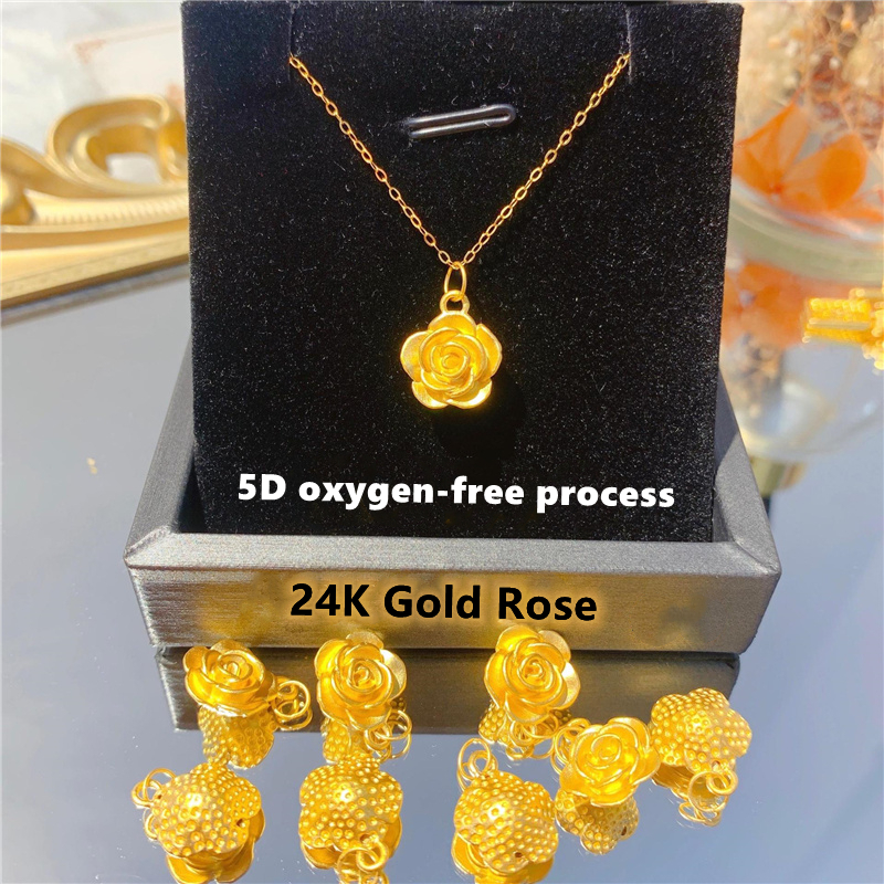 Pendant Necklaces Genuine 999 Pure Gold Rose Exquisite Jewelry For Wife And Girlfriend Gift 24k Four leaf Clover Women s Necklace 230506