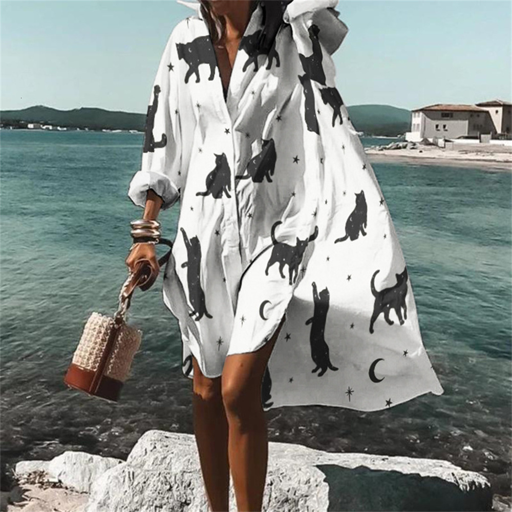 Women's Swimwear Casual Wavy stripes Print Beach Holiday Cover Up Coat Shirt Collar Swimsuit Pullover y2k clothing 230506