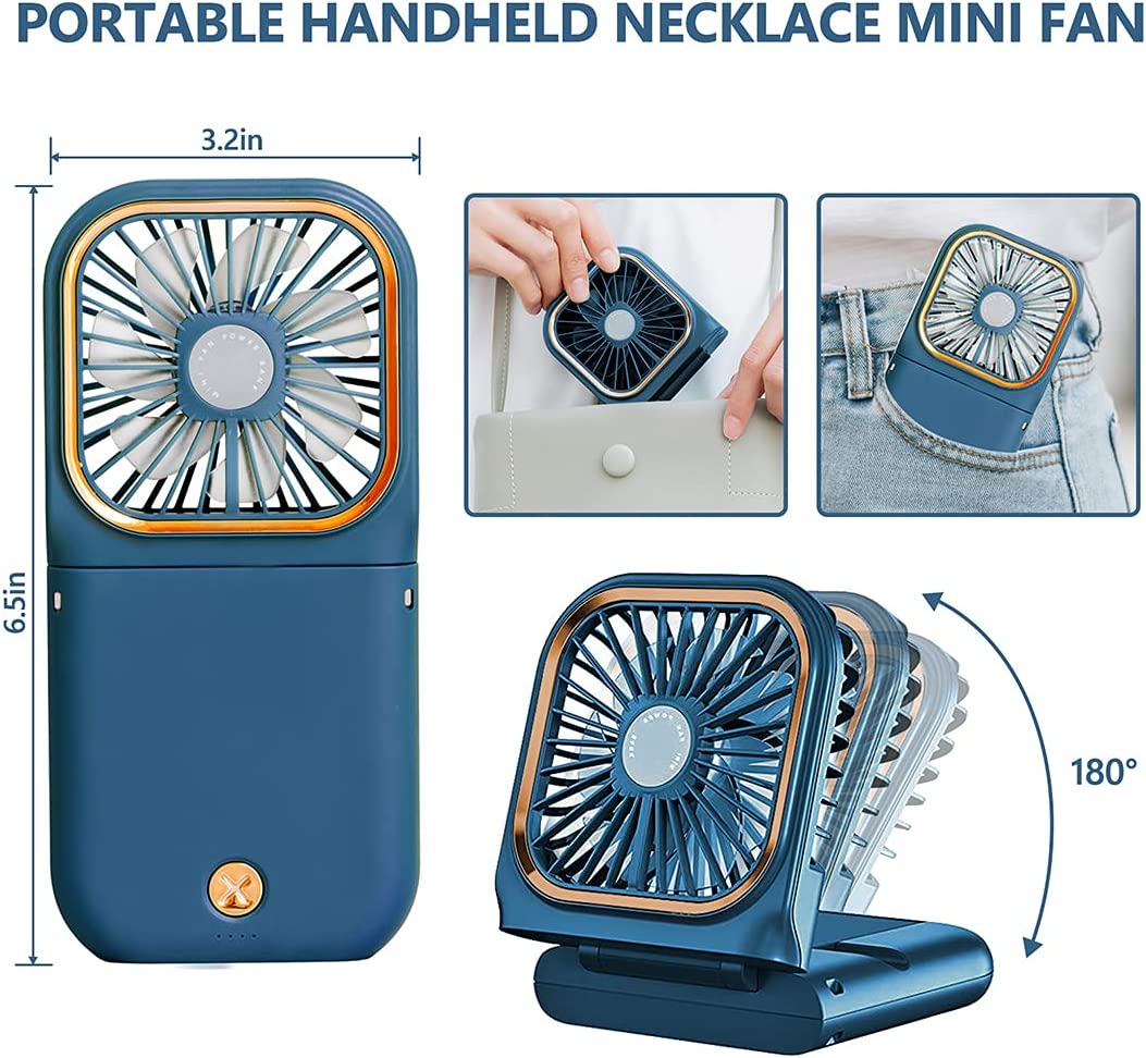 Mini Portable USB Foldable Personal Power Bank 3000mAh Battery Handheld Desk Fan with 4 Speeds Adjustment for Womens Girls Kids Travel Outdoor