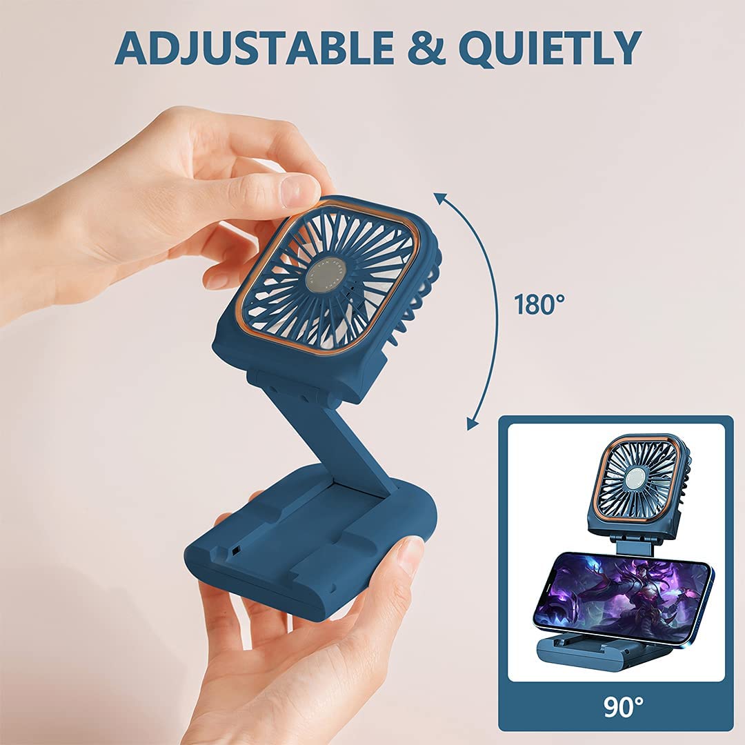 Mini Portable USB Foldable Personal Power Bank 3000mAh Battery Handheld Desk Fan with 4 Speeds Adjustment for Womens Girls Kids Travel Outdoor